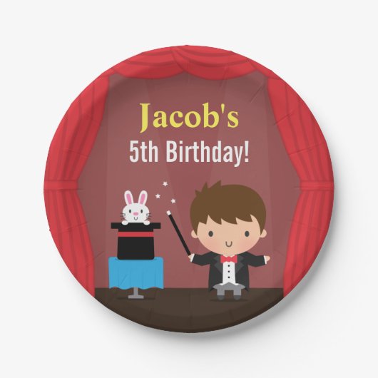 かわいい手品師は魔法の誕生会の供給をからかいます ペーパープレート (正面)
