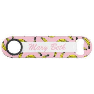 かわいい手塗りの水彩画のバナナのモノグラム スピード栓抜き