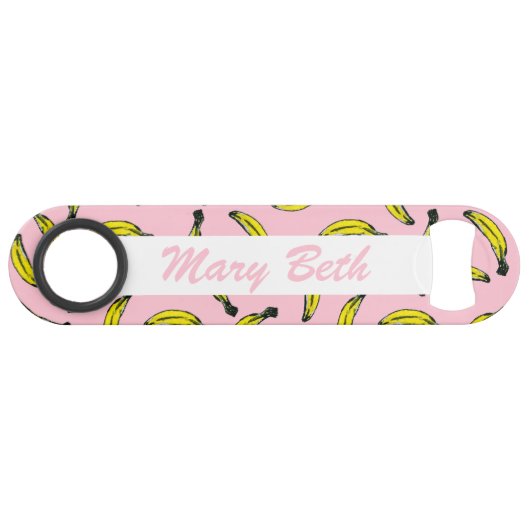 かわいい手塗りの水彩画のバナナのモノグラム スピード栓抜き (正面(横))