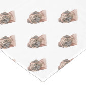 かわいい手塗りの黒いブラウンの水彩画のパグ犬 ショートテーブルランナー (コーナー)