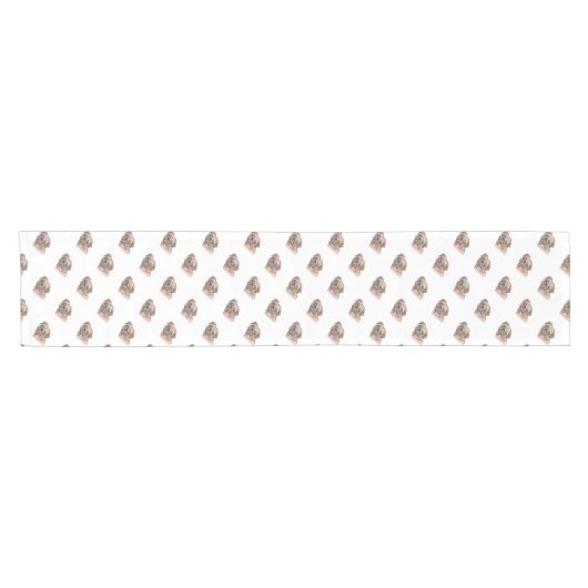 かわいい手塗りの黒いブラウンの水彩画のパグ犬 ショートテーブルランナー (横)