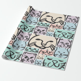かわいい手描きねこ顔のパターン ラッピングペーパー