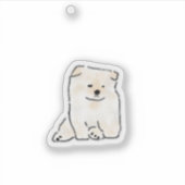 かわいい手描きのふわふわ犬のウインクイラスト シール (正面)