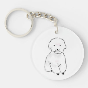 かわいい手描きのふわふわ白いビションフリーゼ犬 悲しいE キーホルダー