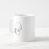 かわいい手描きのふわふわ白い子犬の赤いドット柄 コーヒーマグカップ (正面左)