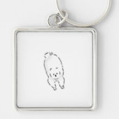 かわいい手描きのふわふわ白い犬が横たわっている キーホルダー (正面)