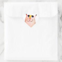 かわいい手描きのオレンジタビー猫 ハートシール