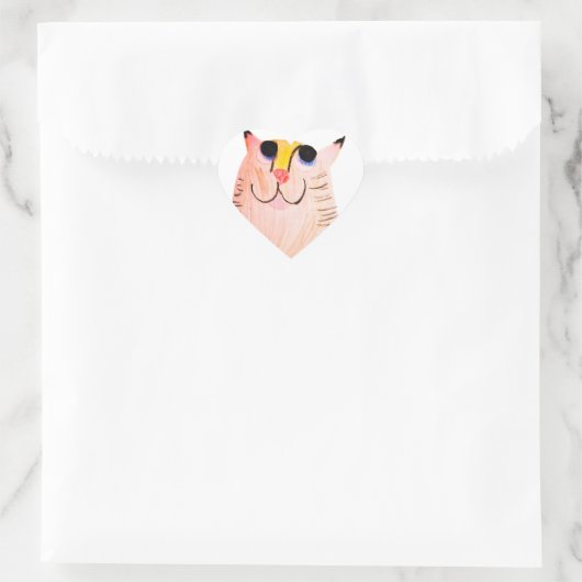 かわいい手描きのオレンジタビー猫 ハートシール (バッグ)