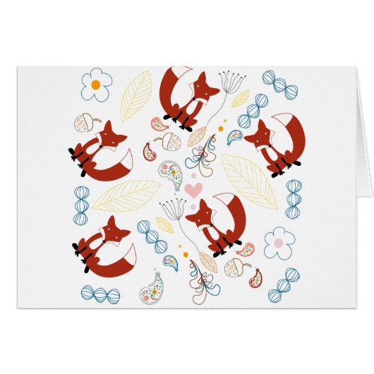 かわいい手描きのキツネのハート 黄色 青 ピンク (正面横)
