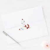 かわいい手描きのキツネのハート 黄色 青 ピンク 三角形シール (封筒)