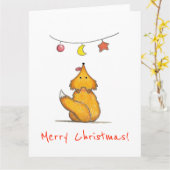 かわいい手描きのキツネ / メリークリスマス カード (黄色い花)