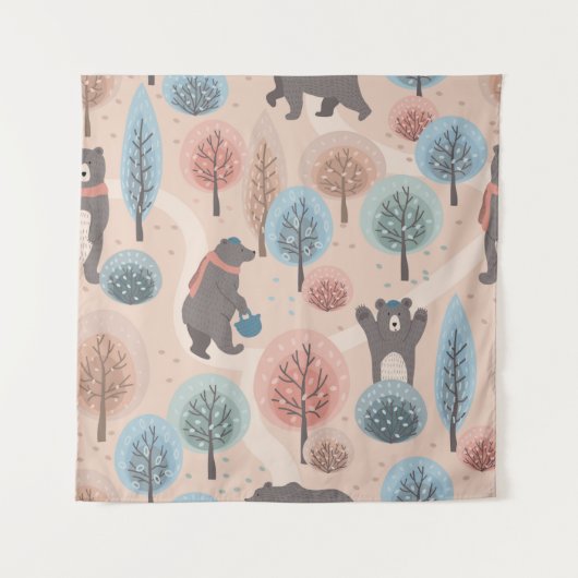 かわいい手描きのクマのシームレスパターン タペストリー (正面)