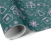 かわいい手描きのクリスマスパターン ラッピングペーパー (ロールコーナー)