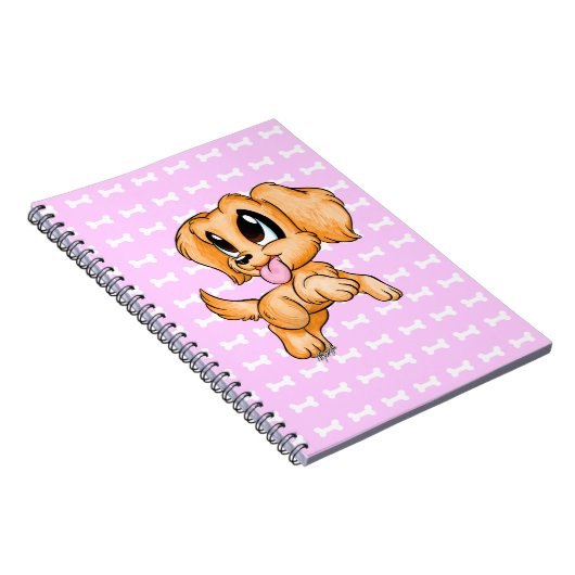 かわいい手描きのゴールデン・リトリーバー犬のピンクのノート ノートブック (右側)