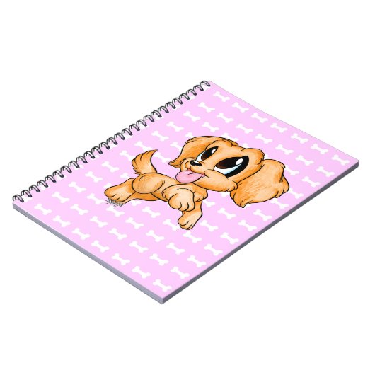 かわいい手描きのゴールデン・リトリーバー犬のピンクのノート ノートブック (左側)