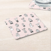 かわいい手描きのサボテンパターン スクエアペーパーコースター (アングル)