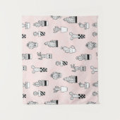 かわいい手描きのサボテンパターン タペストリー (正面)