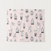 かわいい手描きのサボテンパターン タペストリー (正面(横))