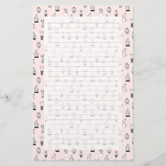 かわいい手描きのサボテンパターン 便箋 (正面)