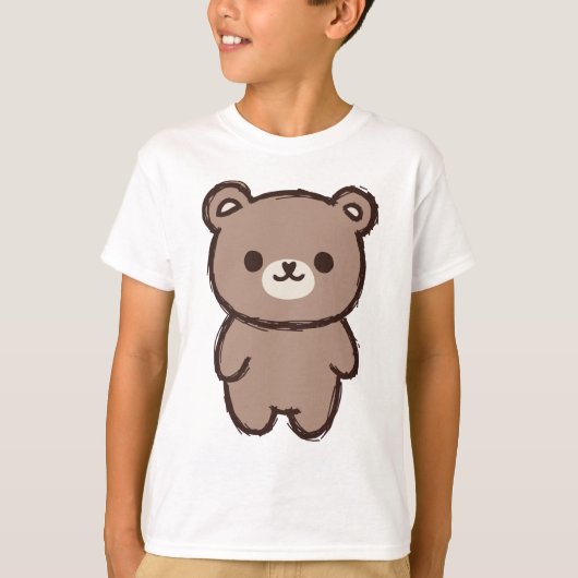 かわいい手描きのテディベア - 愛らしいブラウン・ベア Tシャツ (正面)
