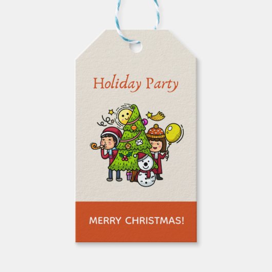 かわいい手描きのホリデーパーティークリスマス ギフトタグ (正面)