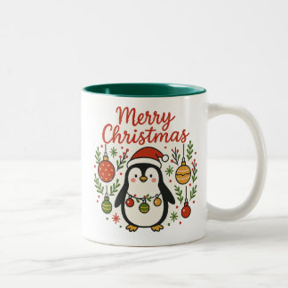 かわいい手描きのメリークリスマスペンギン ツートーンマグカップ