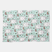 かわいい手描きのユニコーン猫パターン キッチンタオル (横)