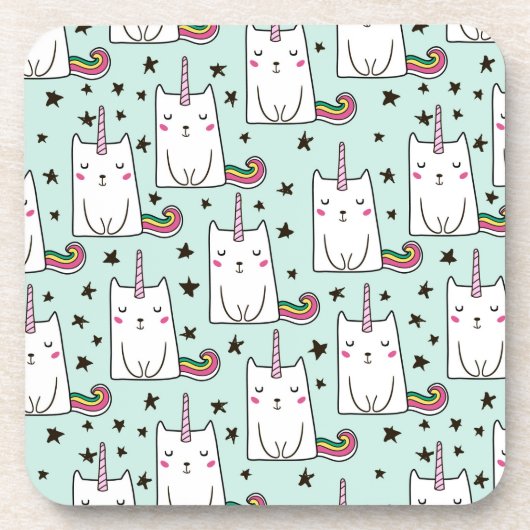 かわいい手描きのユニコーン猫パターン コースター (正面)