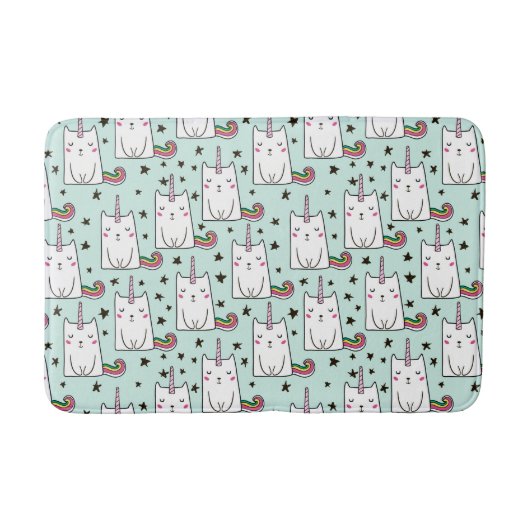 かわいい手描きのユニコーン猫パターン バスマット (正面)