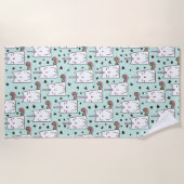 かわいい手描きのユニコーン猫パターン ビーチタオル (正面)