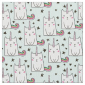 かわいい手描きのユニコーン猫パターン ファブリック (クローズアップ)