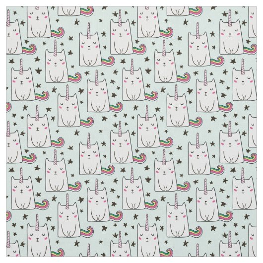 かわいい手描きのユニコーン猫パターン ファブリック (見本)