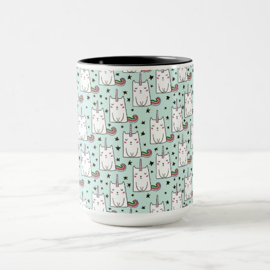 かわいい手描きのユニコーン猫パターン マグカップ (中央)