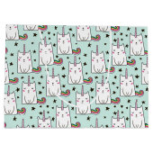 かわいい手描きのユニコーン猫パターン ラージペーパーバッグ (裏面)