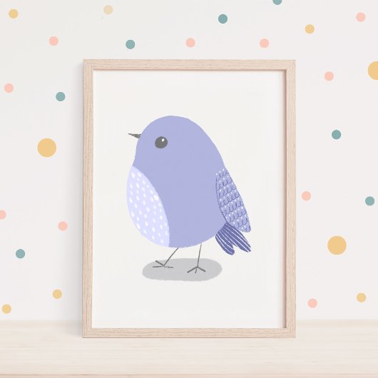 かわいい手描きのラベンダー鳥の保育園アート ポスター