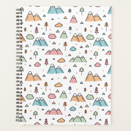 かわいい手描きの山の風景パターン プランナー手帳 (正面)