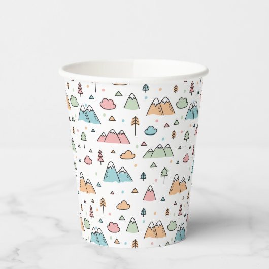 かわいい手描きの山の風景パターン 紙コップ (左)