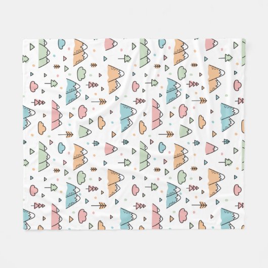 かわいい手描きの山場面パターン フリースブランケット (正面(横))
