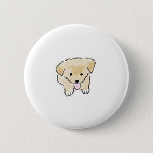 かわいい手描きの幸せな笑顔の子犬のイラスト 缶バッジ (正面)