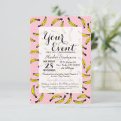 かわいい手描きの水彩画のバナナとピンク 招待状 (スタンド正面)