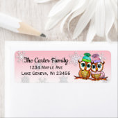 かわいい手描きの水彩色のフクロウと雪の結晶 ラベル (インサイチュ)