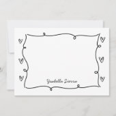 かわいい手描きの波線のハート シンプル ノートカード (正面)