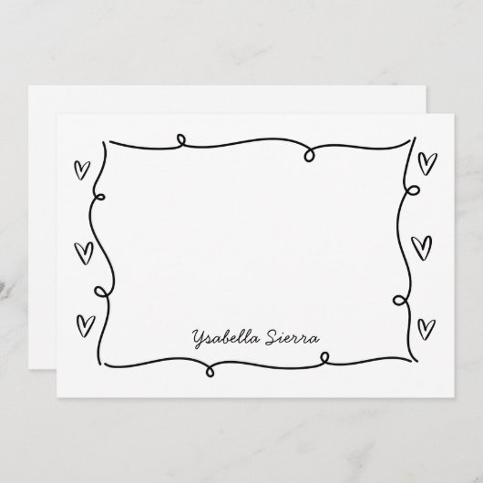 かわいい手描きの波線ハート シンプル ノートカード (正面/裏面)