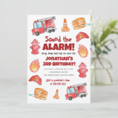 かわいい手描きの消防車の誕生日 招待状 (スタンド正面)