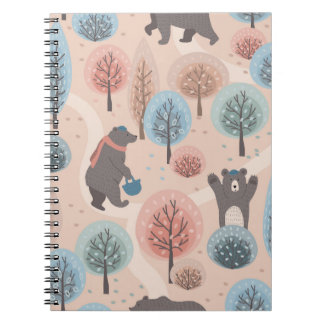 かわいい手描きの熊を使おもしろいったシームレスな柄 ノートブック