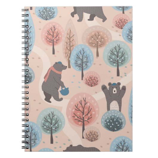 かわいい手描きの熊を使おもしろいったシームレスな柄 ノートブック (正面)