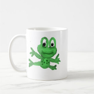 かわいい手描きの緑のカエル コーヒーマグカップ