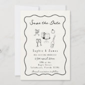 かわいい手描きの落書きトレンディな結婚式の招待状 招待状 (正面)