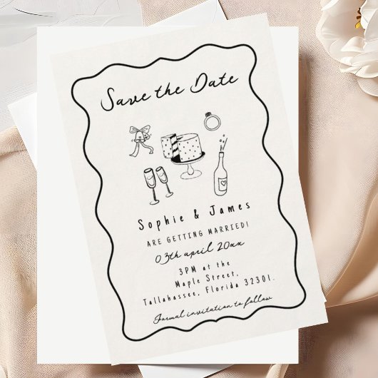 かわいい手描きの落書きトレンディな結婚式の招待状 招待状