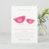 かわいい手描きの虹色のピンクの鳥のベイビーシャワー サンキューカード (スタンド正面)